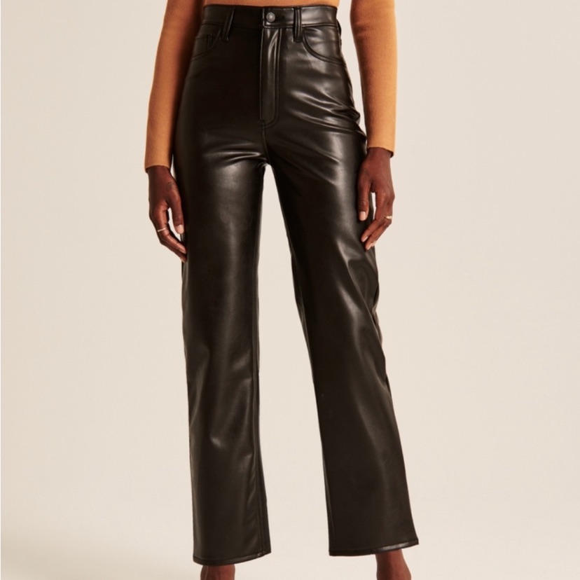 Abercrombie Vegan Leather Black Ankle Straight Pants Size 27, Size 4